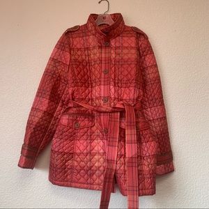 Lands End Quilted PrimaLoft Parka Garnet Plaid size XL